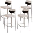 Kit 04 Banquetas Alta Bar Cozinha Sala De Jantar Aço Branco Kaira C01 Linho Palha material sintético Preto - Lyam Decor