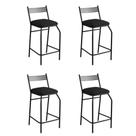 Kit 04 Banquetas Alta com Encosto Ibiza Industrial Para Balcão Cozinha material sintético Preto - Aurora Line