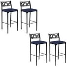 Kit 04 Banquetas Alta com Encosto Luiza Gourmet Para Balcão Cozinha Suede Azul Marinho - Aurora Line