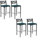 Kit 04 Banquetas Alta com Encosto Luiza Gourmet Para Balcão Cozinha Suede Azul Turquesa - Aurora Line