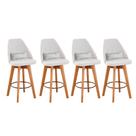Kit 04 Banquetas Alta Maya Giratória Com Encosto Gourmet Linho Bege e Almofada Suede Branco - Gat Magazine