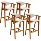 Kit 04 Banquetas Alta Para Cozinha Bancada Bar Sala de Jantar Fixa Cecília L02 Suede Bege - Lyam