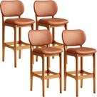 Kit 04 Banquetas Alta Para Cozinha Madeira Fixa Betta L02 Imbuia material sintético Camel - Lyam Decor Kit 04 Banquetas Alta Para Cozinha Madeira Fixa Betta L02 Imbuia material sintético Camel - Lyam Decor