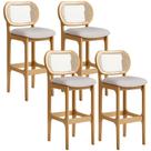 Kit 04 Banquetas Altas Para Cozinha Bancada Sala Tela Betta Fixa L02 Linho Bege - Lyam