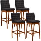 Kit 04 Banquetas Altas Para Cozinha Sala de Jantar Fixa Mila L02 Linho Chumbo - Lyam Decor