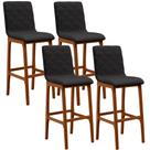 Kit 04 Banquetas Altas Para Cozinha Sala de Jantar Fixa Zoe L02 Linho Chumbo - Lyam Decor