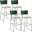 Kit 04 Banquetas Altas Sala De Jantar Fixa Allana L02 Facto Verde Musgo Linho Champagne - Lyam Decor