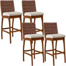 Kit 04 Banquetas Altas Sala De Jantar Fixa Mila B04 Sintético Marrom Linho Champagne - Lyam Decor