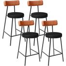 Kit 04 Banquetas Baixa Cozinha Sala Jantar Bancada Milão L02 material sintético Camel Preto -LyamDecor
