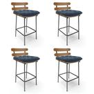 Kit 04 Banquetas Costela Suede Base Metal Azul Marinho