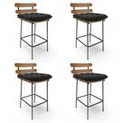 Kit 04 Banquetas Costela Suede Base Metálica Preto J01 - D'Rossi