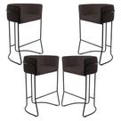 Kit 04 Banquetas Decorativas Fixa Base de Aço Preto Betina D02 Material Sintético Marrom C-34 - Lyam Decor