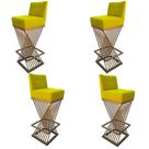 Kit 04 Banquetas Luma Base de Ferro Sued Amarelo - D'Classe Decor Kit 04 Banquetas Luma Base de Ferro Sued Amarelo - D'Classe Decor