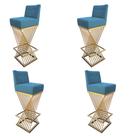 Kit 04 Banquetas Luma Base de Ferro Sued Azul Turquesa - D'Classe Decor Kit 04 Banquetas Luma Base de Ferro Sued Azul Turquesa - D'Classe Decor