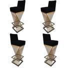 Kit 04 Banquetas Luma Base de Ferro Sued Preto - D'Classe Decor Kit 04 Banquetas Luma Base de Ferro Sued Preto - D'Classe Decor