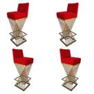 Kit 04 Banquetas Luma Base de Ferro Sued Vermelho - D'Classe Decor Kit 04 Banquetas Luma Base de Ferro Sued Vermelho - D'Classe Decor