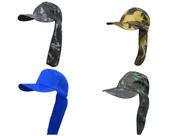 Kit 04 bonés proteção solar pescoço camuflado e liso aba curva trabalhador epi