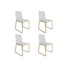 Kit 04 Cadeira de Jantar Estofada Lille Base Gold material sintético Branco - Montanaris Decor Kit 04 Cadeira de Jantar Estofada Lille Base Gold material sintético Branco - Montanaris Decor