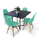 Kit 04 Cadeiras Azul Turquesa E 01 Mesa De Jantar 04 Lugares Jade 90 Cm Preto Industrial Preto