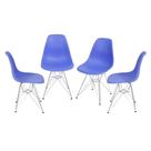 Kit 04 Cadeiras Boxbit Dkr Eames Polipropileno Azul Marinho Base Cromada