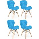 Kit 04 Cadeiras Charles Eames Eiffel Slim Wood Estofada - Azul