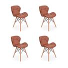 Kit 04 Cadeiras Charles Eames Eiffel Slim Wood Estofada - Marrom