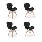 Kit 04 Cadeiras Charles Eames Eiffel Slim Wood Estofada - Preta