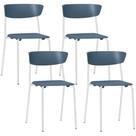 Kit 04 Cadeiras Empilhável Fixa Atom F02 Base Aço Branco Azul - Lyam Decor