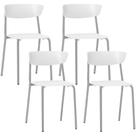 Kit 04 Cadeiras Empilhável Fixa Atom F02 Base Aço Cinza Branco - Lyam Decor