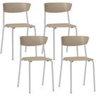 Kit 04 Cadeiras Empilhável Fixa Atom F02 Base Aço Cinza Nude - Lyam Decor