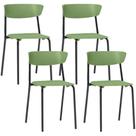 Kit 04 Cadeiras Empilhável Fixa Atom F02 Base Aço Preta Verde - Lyam Decor