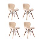Kit 04 Cadeiras Estofada Jantar Charles Eames Eiffel Slim Wood Confort Creme