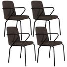 Kit 04 Cadeiras Estofada Para Sala de Jantar com Braço Loft Preto C01 Bouclê Marrom - Lyam Decor Kit 04 Cadeiras Estofada Para Sala de Jantar com Braço Loft Preto C01 Bouclê Marrom - Lyam Decor