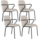 Kit 04 Cadeiras Estofada Para Sala de Jantar com Braço Loft Preto C01 Linho Areia - Lyam Decor Kit 04 Cadeiras Estofada Para Sala de Jantar com Braço Loft Preto C01 Linho Areia - Lyam Decor