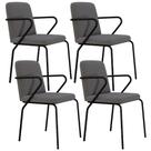 Kit 04 Cadeiras Estofada Para Sala de Jantar com Braço Loft Preto C01 Linho Fendi Cinza - Lyam Decor Kit 04 Cadeiras Estofada Para Sala de Jantar com Braço Loft Preto C01 Linho Fendi Cinza - Lyam Decor