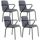 Kit 04 Cadeiras Estofada Para Sala de Jantar com Braço Loft Preto C01 Linho Prata - Lyam Decor Kit 04 Cadeiras Estofada Para Sala de Jantar com Braço Loft Preto C01 Linho Prata - Lyam Decor