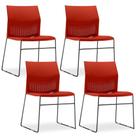 Kit 04 Cadeiras Fixa Base Preta Empilhável Connect Vermelho - Lyam Decor