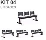 Kit 04 Cadeiras Longarinas PLÁSTICAS 03 Lugares Cor PRETA 23020