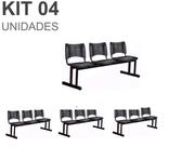 Kit 04 Cadeiras Longarinas PLÁSTICAS 03 Lugares Cor PRETA 23020