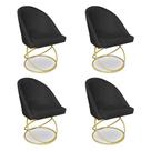 Kit 04 Cadeiras Poltrona de Jantar Bela Suede Preto Base Metálica Luxo Dourado - Pallazio