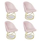 Kit 04 Cadeiras Poltrona de Jantar Bela Suede Rosa Bebê Base Metálica Luxo Dourado - Pallazio