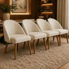 Kit 04 Cadeiras Poltrona de Jantar Luna Suede Bege Pés Palito Castanho - Pallazio