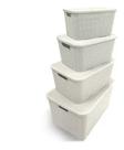 Kit 04 Caixas Organizadoras 07l 15l 20l E 40l Rattan Brancas