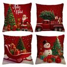 Kit 04 Capas De Almofada Decoração Natalina Sala de Estar Personalizada Papai Noel Com Zíper