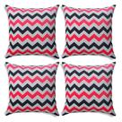 Kit 04 Capas Para Almofada Tecido Estampado Zig Zag Rosa E Preto D103 42x42 Cm - D'rossi