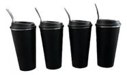Kit 04 Copos de Tereré Verão Preto com Tampa e Bomba