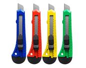 Kit 04 Estilete Largo Lâmina Metal 18mm Plástico Colorido Gatte Escolar Artesanato Escritório