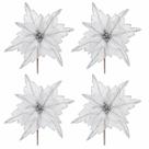 Kit 04 Flores Natalinas Decorativas Poinsetia Prateada-32cm Kit 04 Flores Natalinas Decorativas Poinsetia Prateada-32cm