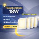 Kit 04 Painel Plafon Led Embutir 18w Quadrado Branco Quente