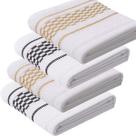 Kit 04 Pano Copa KazzaVip Atoalhado 85% Algodão Com Barra Decorada Quadriculado (2)Bege (2)Preto Jacquard 45cmx70cm Branco